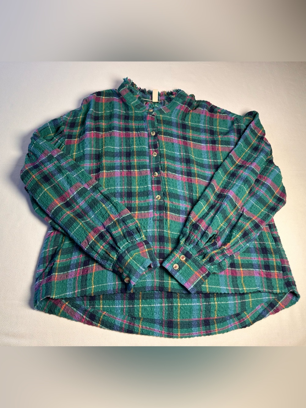 Pilcro Anthropologie Plaid Frayed Gauze Peasant Blouse Top Women’s M Boho - Picture 10 of 13